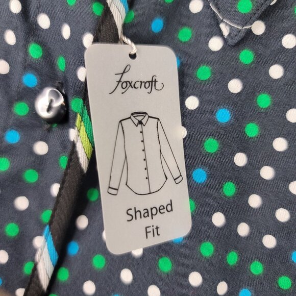 Foxcroft Shaped Fit Wrinkle-Free Size 6 Cotton Shirt Multi Polka Dot - Picture 6 of 14
